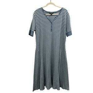 Lauren Ralph Lauren Waffle Knit Midi Dress Size 3X Blue Whit Striped Henley